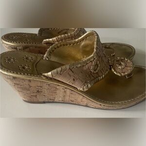Jack Rogers Gold and Brown Marabella cork wedge Sandals 8.5